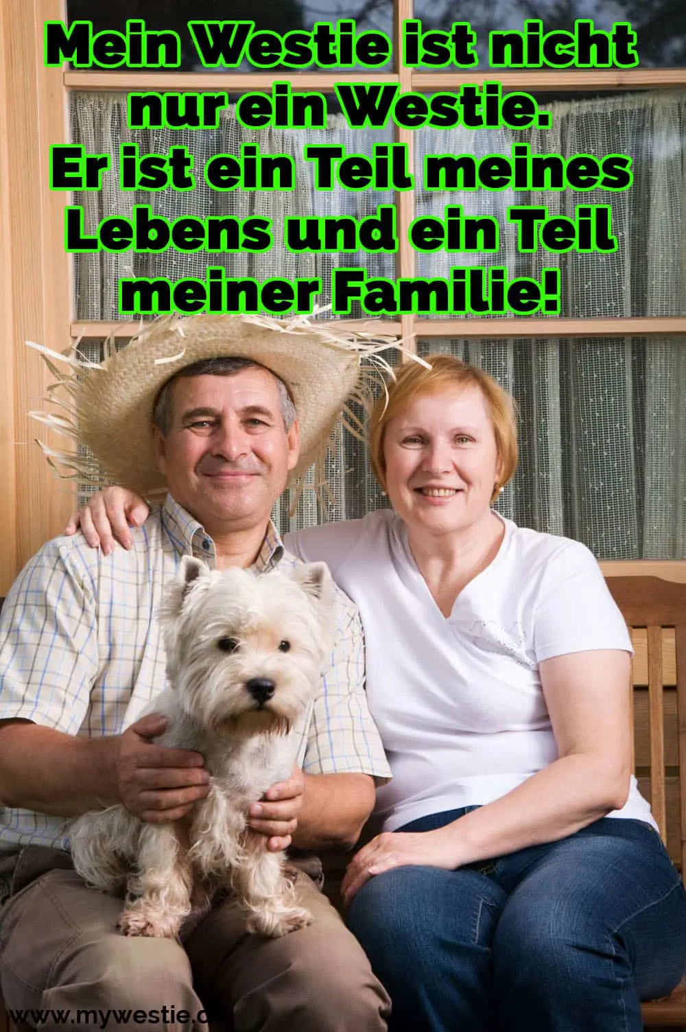 Mein Westie ist nicht nur ein Westie. Er ist ein Teil meines Lebens und ein Teil meiner Familie! Eine Familie, die auf dem Sitz sitzt, hält ihre Westie